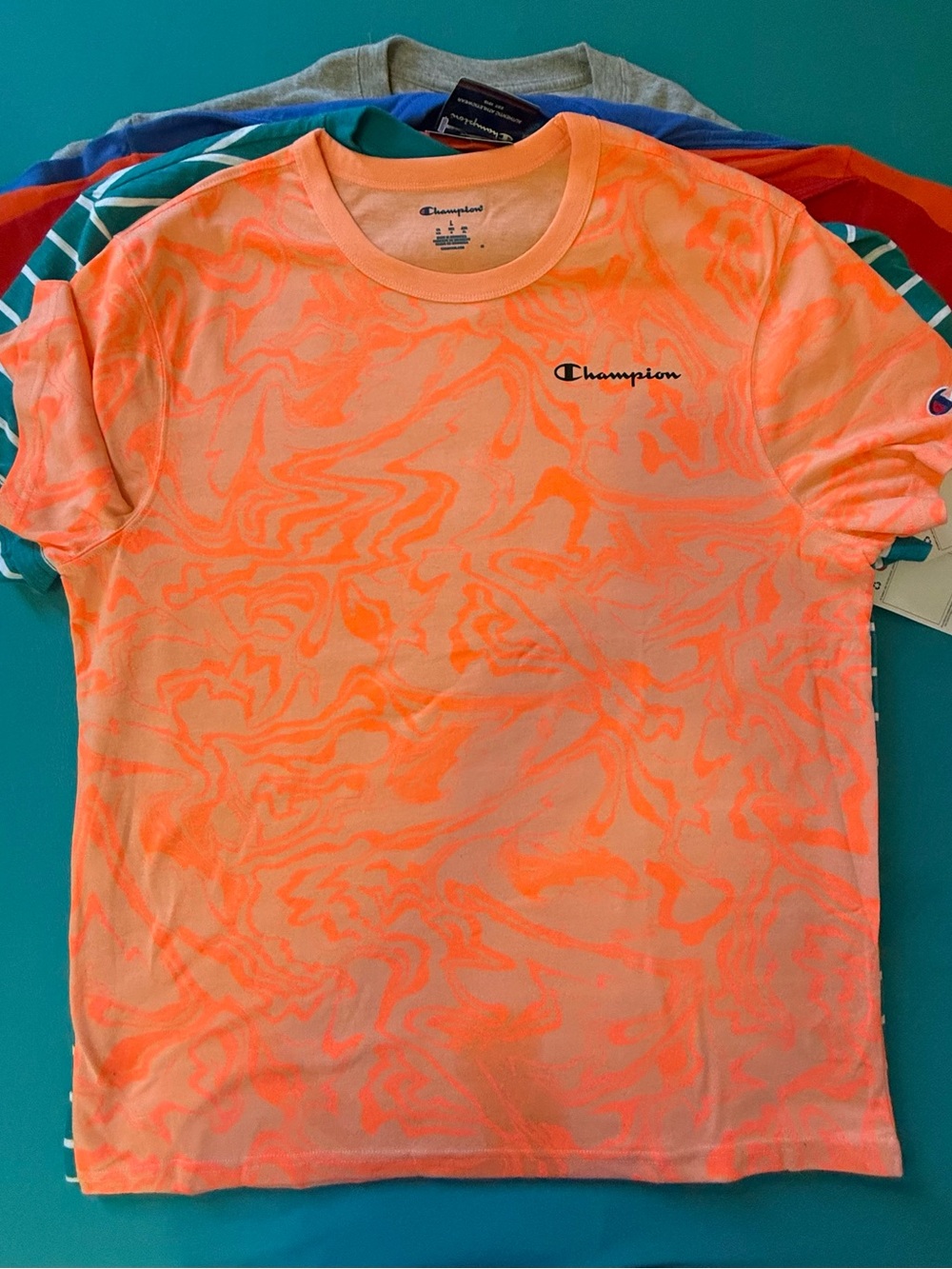 Champion Orange Neon Marble Short Sleeve Tee